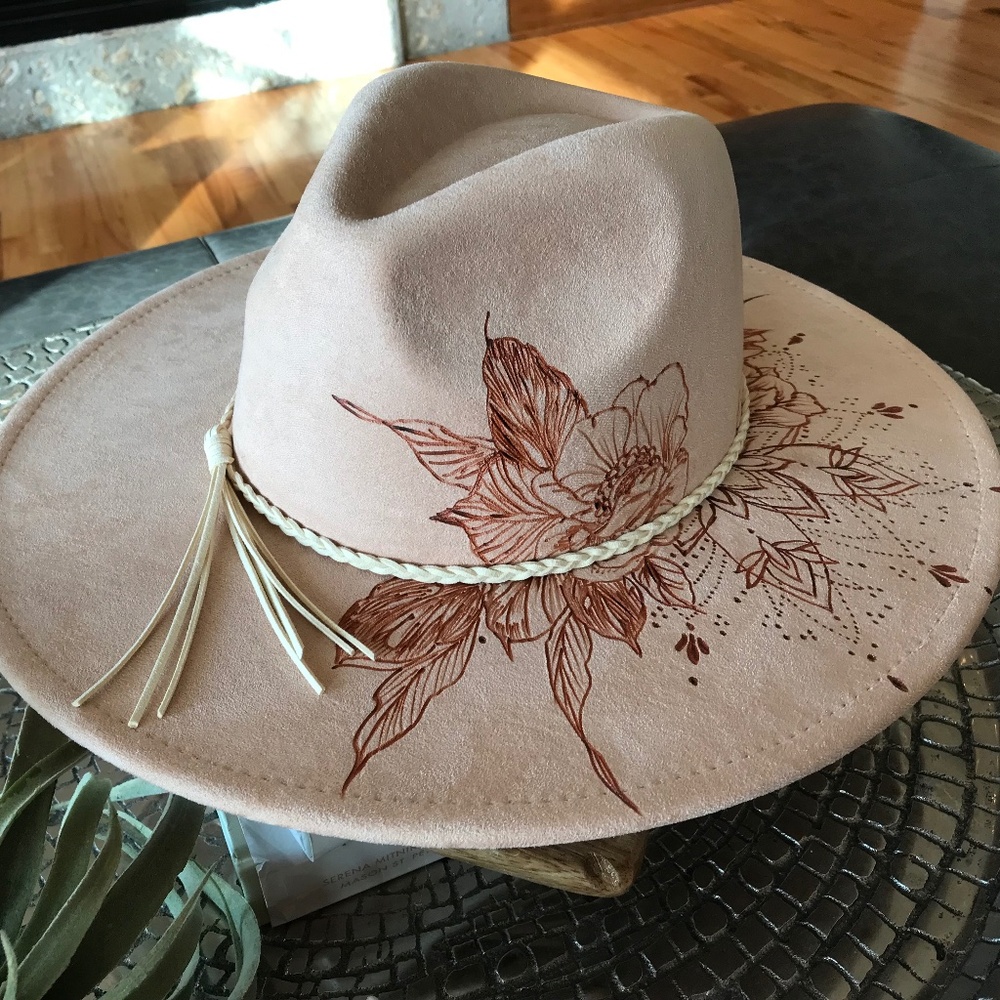 FESTIVAL π₯HAND-BURNED PEACH CREAM WIDE-BRIM RANCHER HAT - Picture 9 of 14